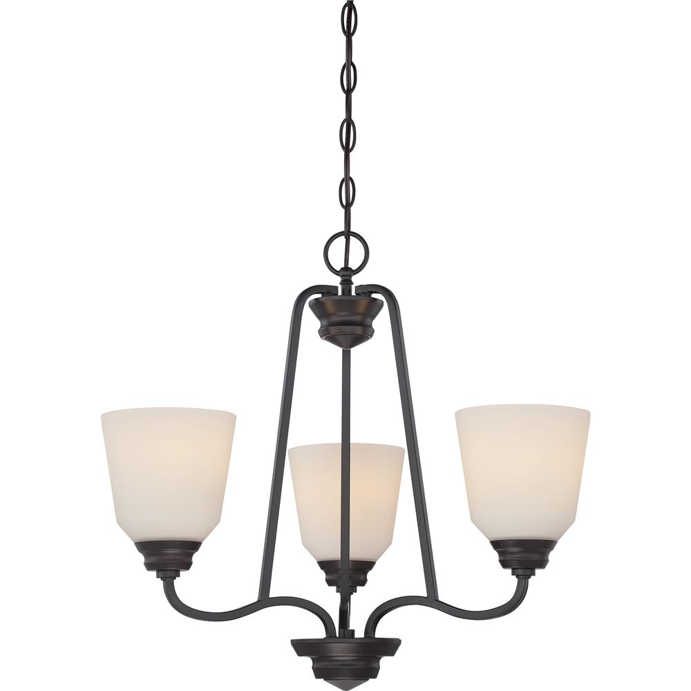 Nuvo Lighting 62/379  Calvin - 3 Light Chandelier with Satin White Glass - LED Omni Included in Mahogany Bronze Finish